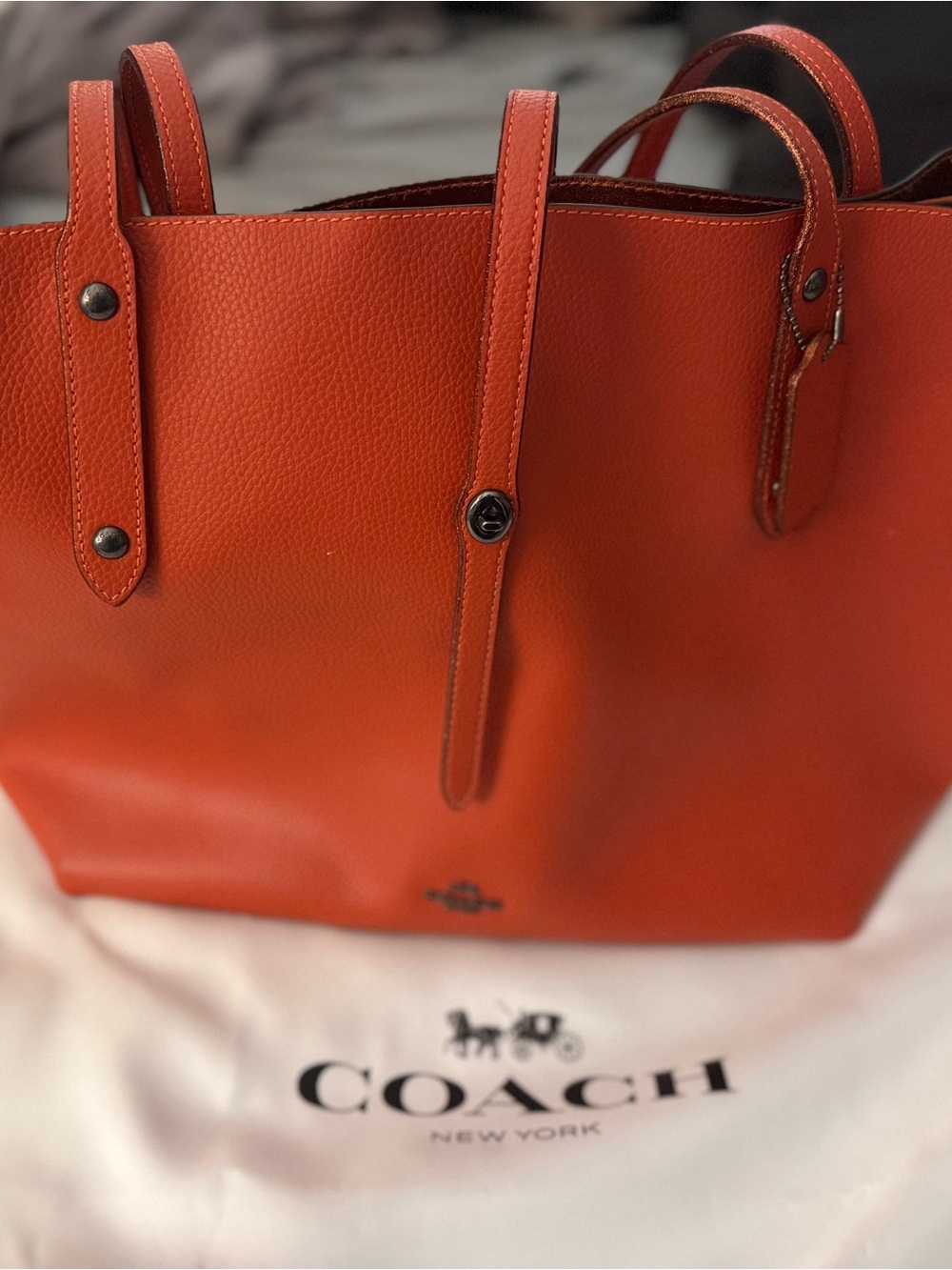 Coach Pebbled Leather Tote in Bright Orange